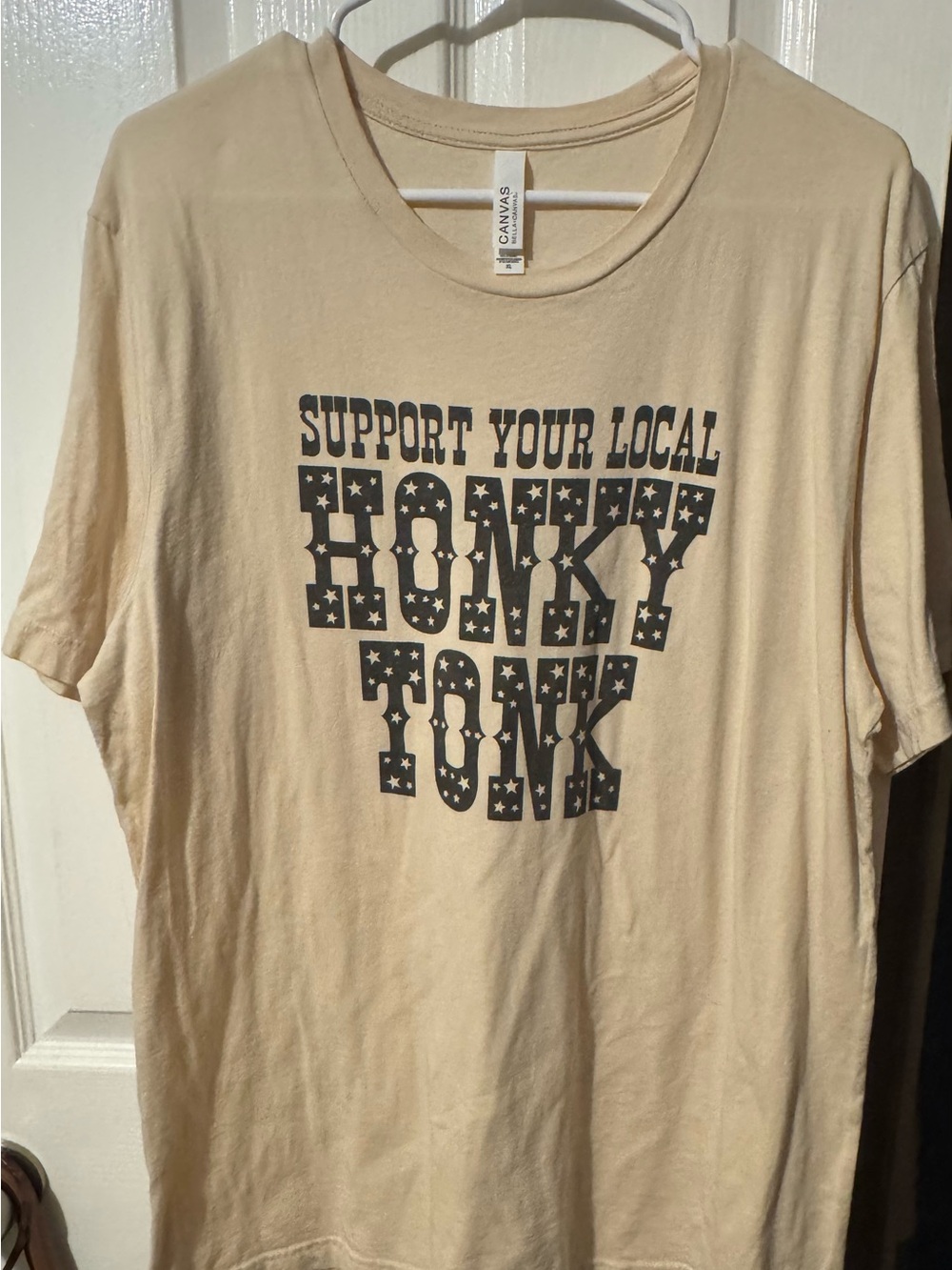 Bella Canvas Cream Graphic Tee with Black 'Support Your Local Honky Tonk' Print